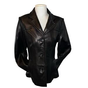 Avanti New York women's black soft leather coat size petite medium